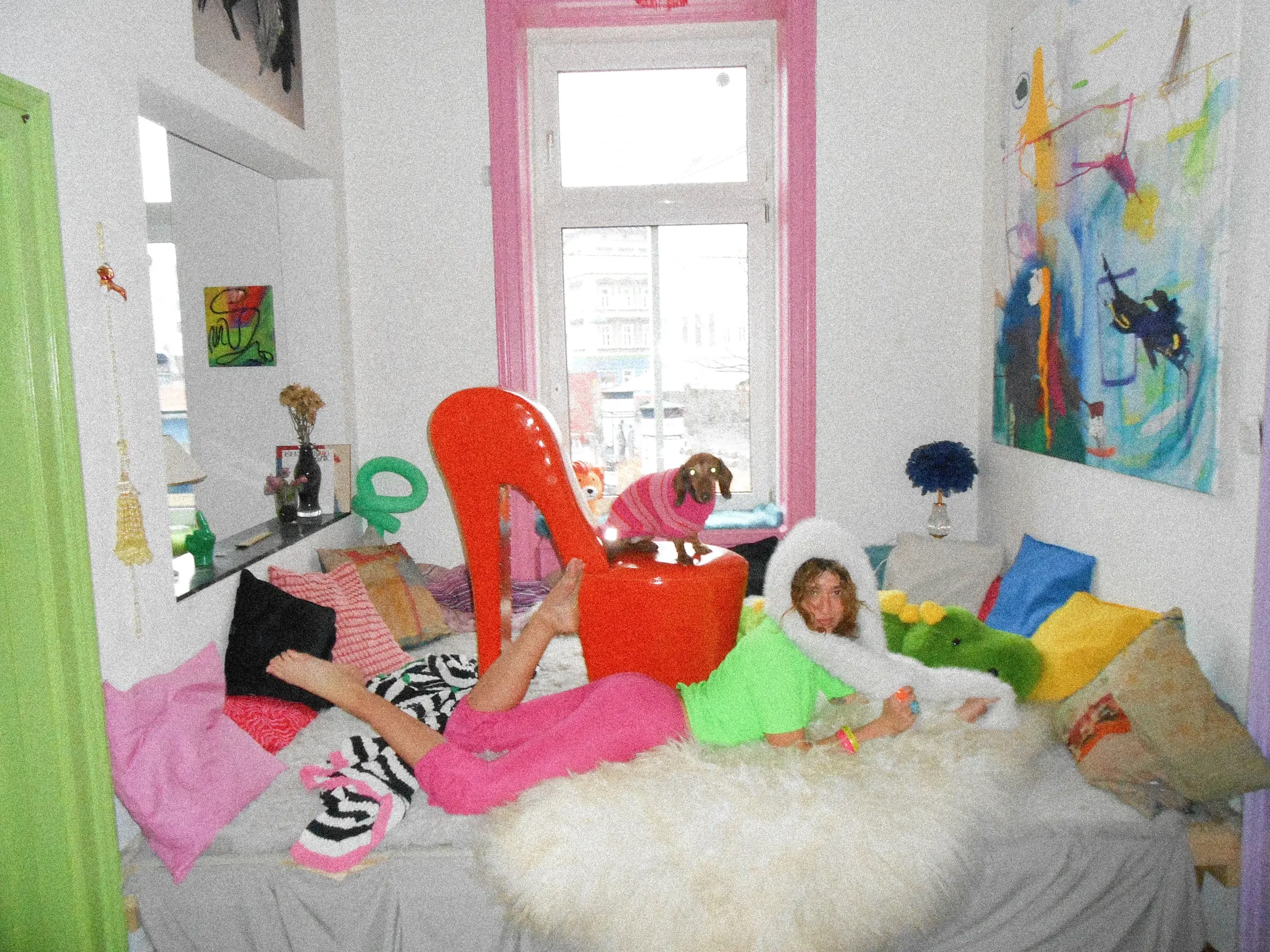 Blanka and her dog in her colorful Vienna apartment